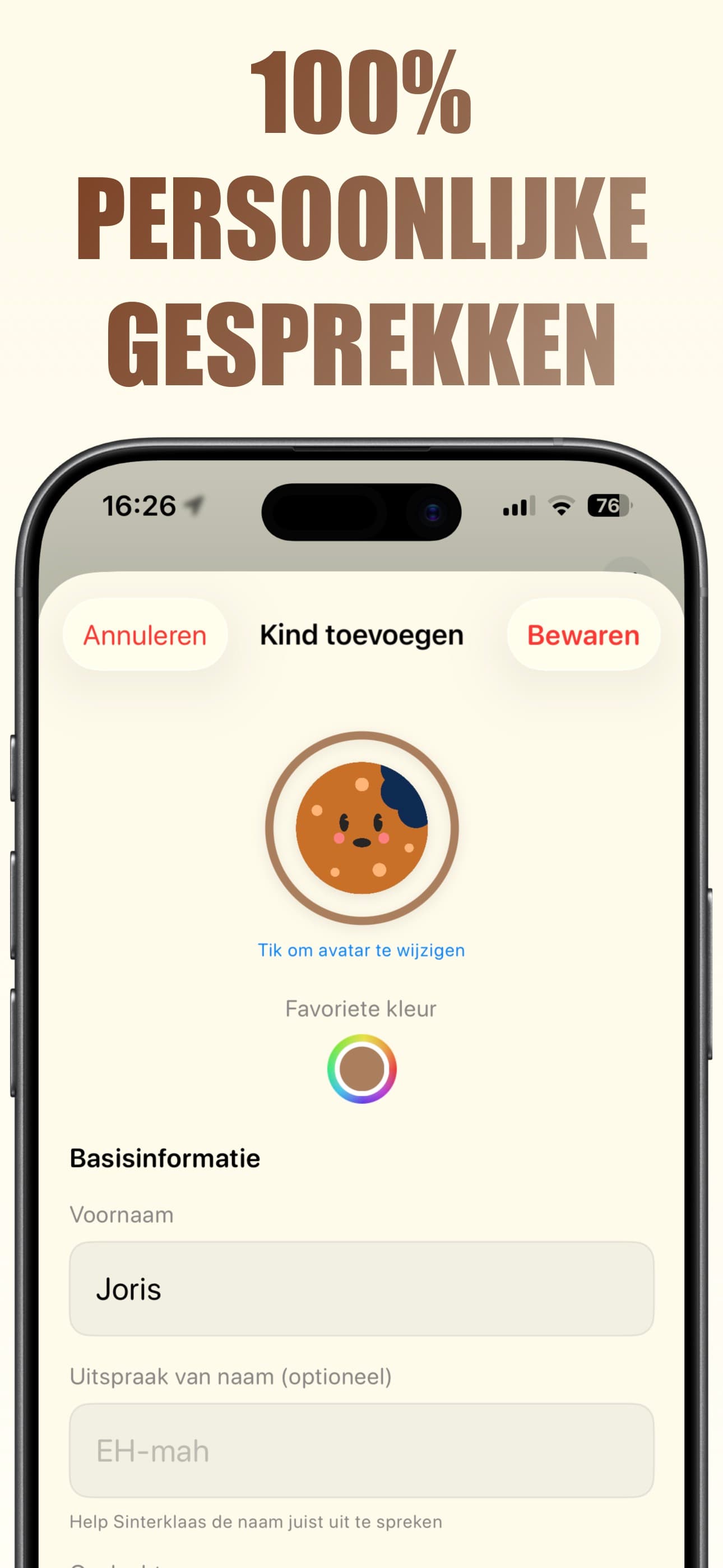 Maak kindprofiel aan voor Sinterklaas bellen